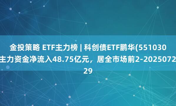 金投策略 ETF主力榜 | 科创债ETF鹏华(551030)主力资金净流入48.75亿元，居全市场前2-20250729